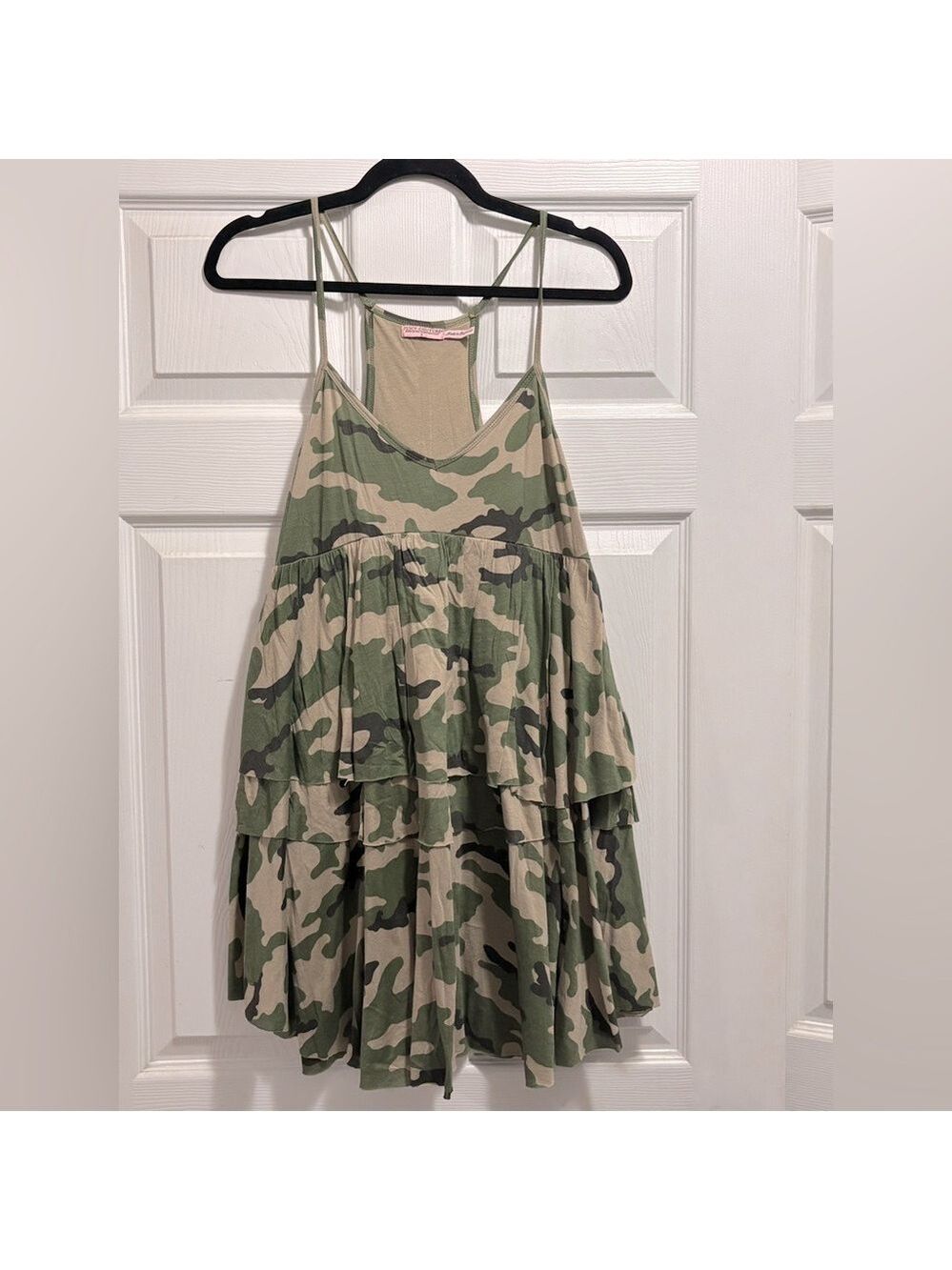 Juicy Couture Camo Dress Tiered Racerback  Strappy Ruffled Camouflage Size Small